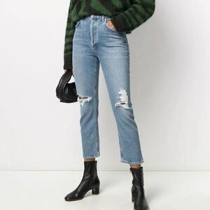 AGOLDE High‎ Rise Distressed Light Wash Denim Crop Jeans - Zip Fly - Size 25